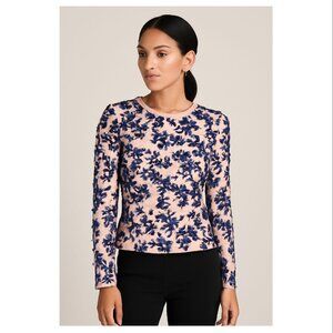 Bibhu Mohapatra Couture 3D Appliqué Floral Top, Blush/Navy, Womens Size 8